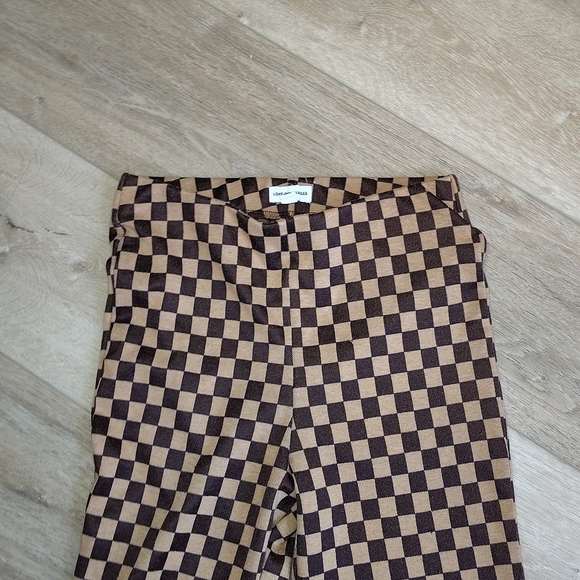 Funky Retro Brown Flared Checkered Pants Junior Size 3 High Elastic Waist - Picture 3 of 8